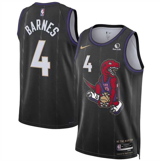 Mens Toronto Raptors #4 Scottie Barnes Black 2024-25 City Edition Stitched Jersey Dzhi->->NBA Jersey